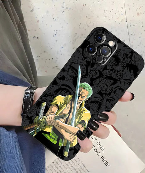 One Piece Luffy & Crew Black Soft Case – Anime iPhone 7–15 Pro Max