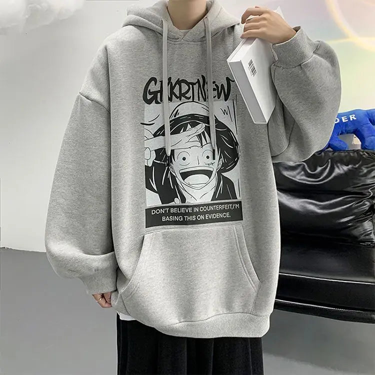 Anime One Piece Monkey D. Luffy Hoodie Men Cartoon Hooded Spring and Autumn Coat Couple Loose Hoodie Top