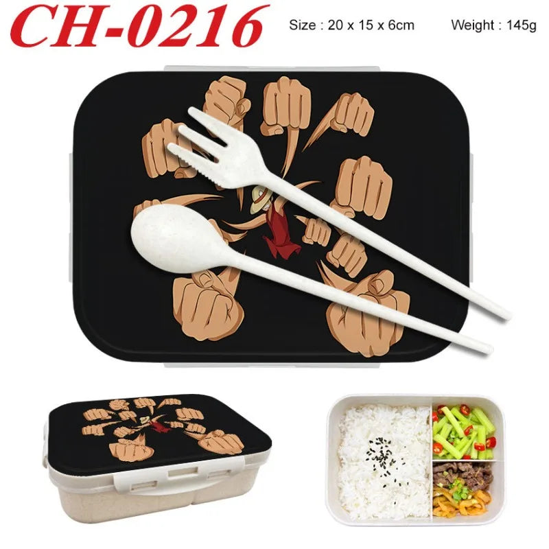 Anime One Piece Student Divided Bento Box Office Worker Light Lunch Box with Lid Style Wheat Straw Insulated Lunch Box