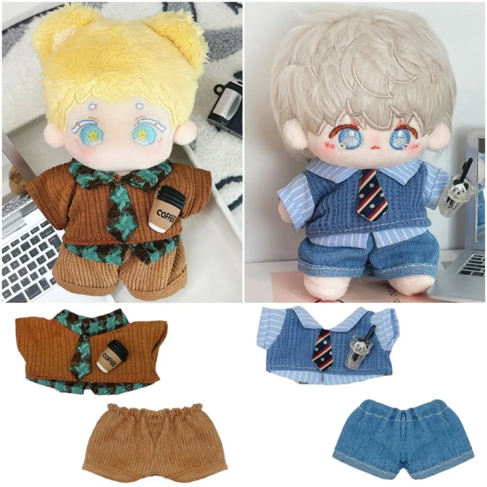 Creative 10cm Doll Clothes Blue Brown Playing House Doll Blouse Pants Suit Changing Dress Game Photo Prop Mini School Suit Gift