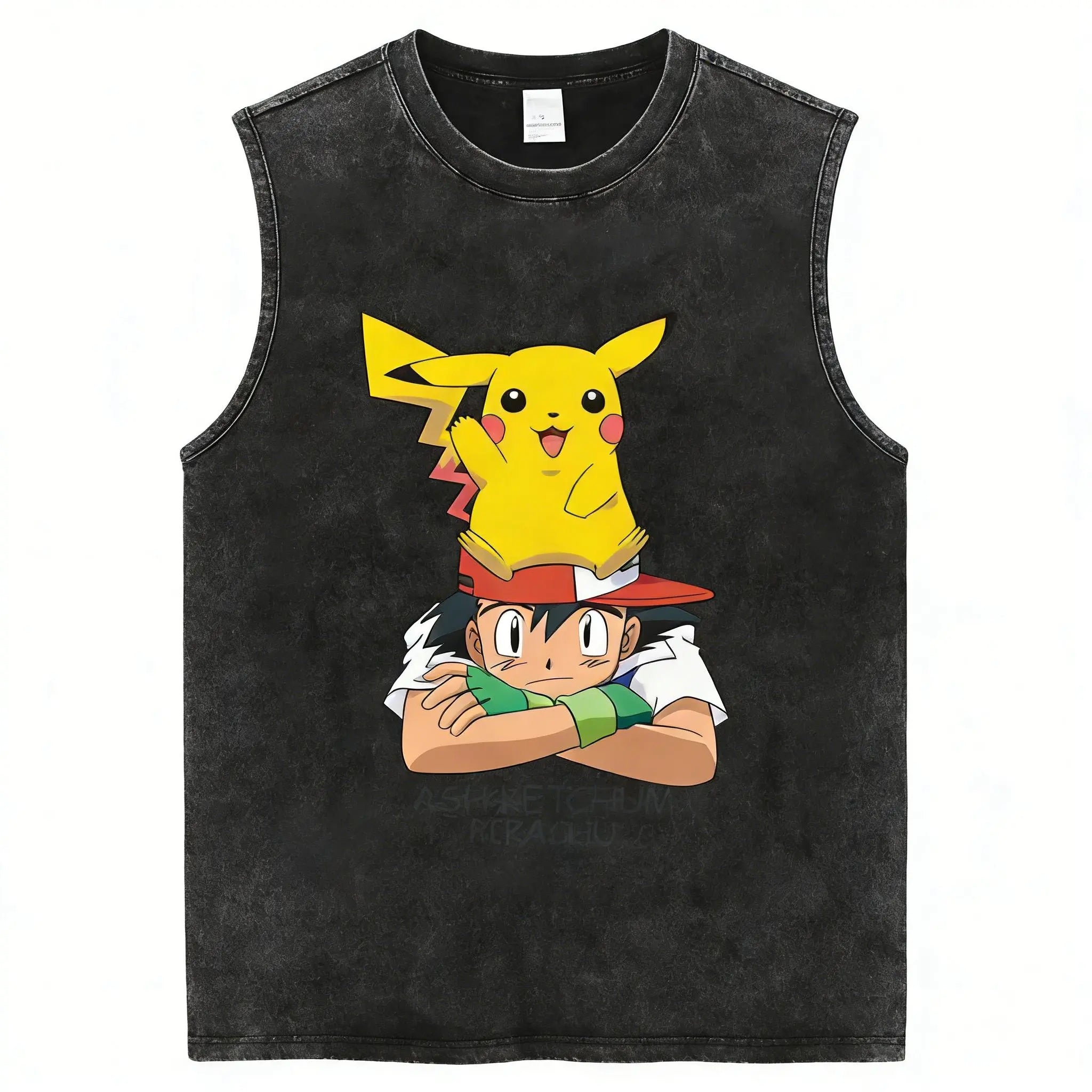 Vintage Washed Gym Vest Man T Shirt Pokemon Print Y2k Summer Sleeveless Shirt Print Streetwear Loose Casual Men's Tank Top