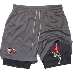 Baki Hanma Men's 2-in-1 Compression Gym Shorts – Quick-Dry Fitness Activewear