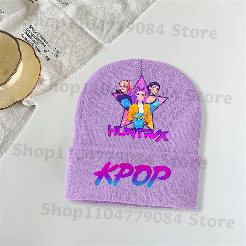 Kpop Demon Hunters Kawaii Knitted Hat for Girls Anime Cute Knit Hats Children Autumn Winter Windproof Warm Hats Gifts