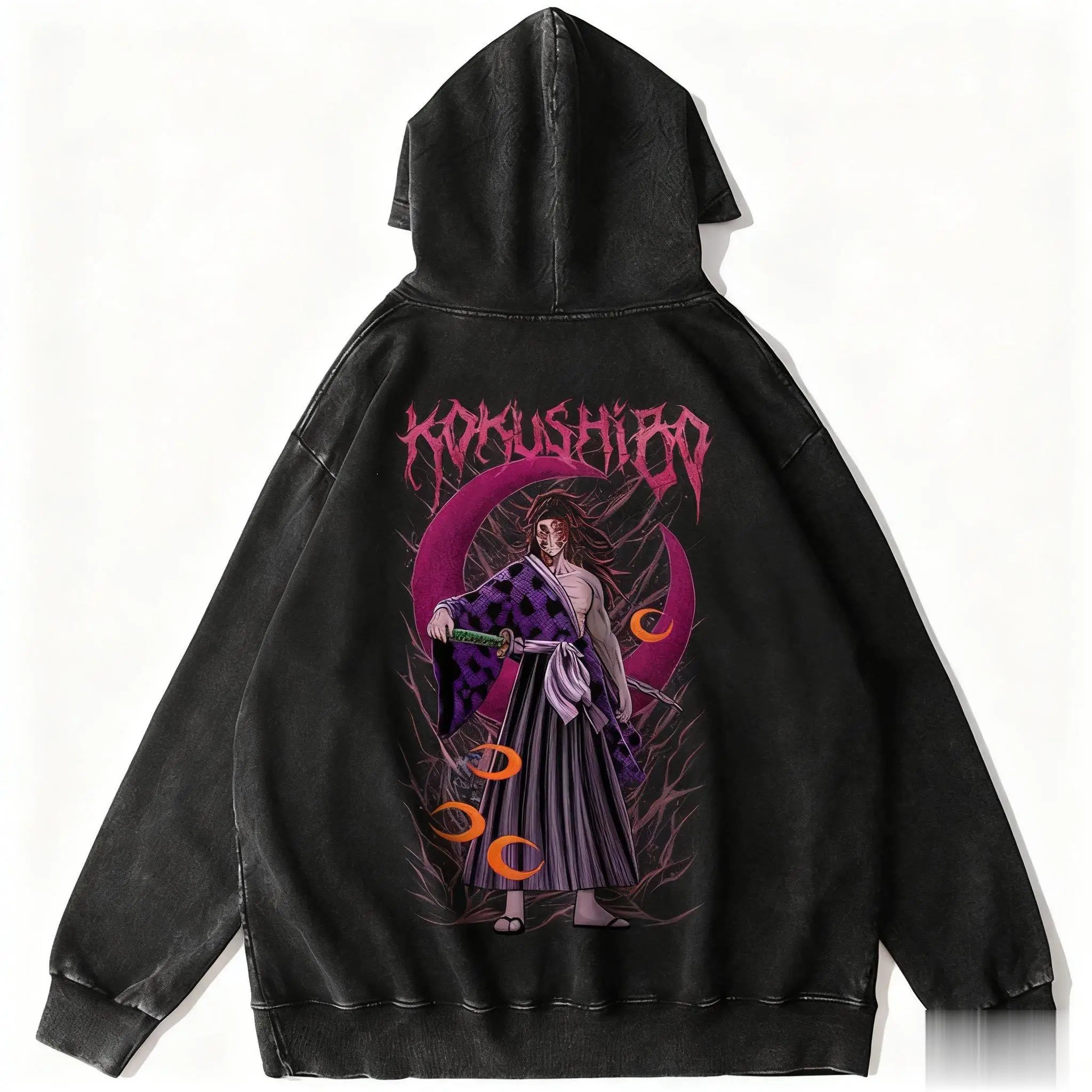 Harajuku Anime Hoodie Demon Slayer Vintage Washed Men Women Pullover Streetwear Casual Hooded Sweatshirt Y2k Top Cosplay Winter