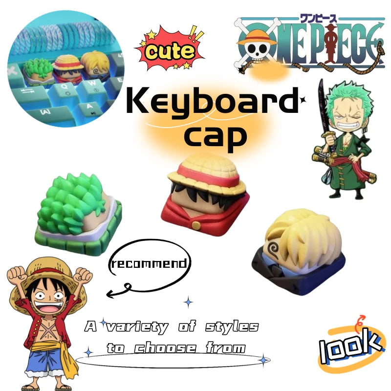 Monkey· D·Luffy cool creative personality kawaii anime peripheral cross axis universal Q version three-dimensional keyboard cap