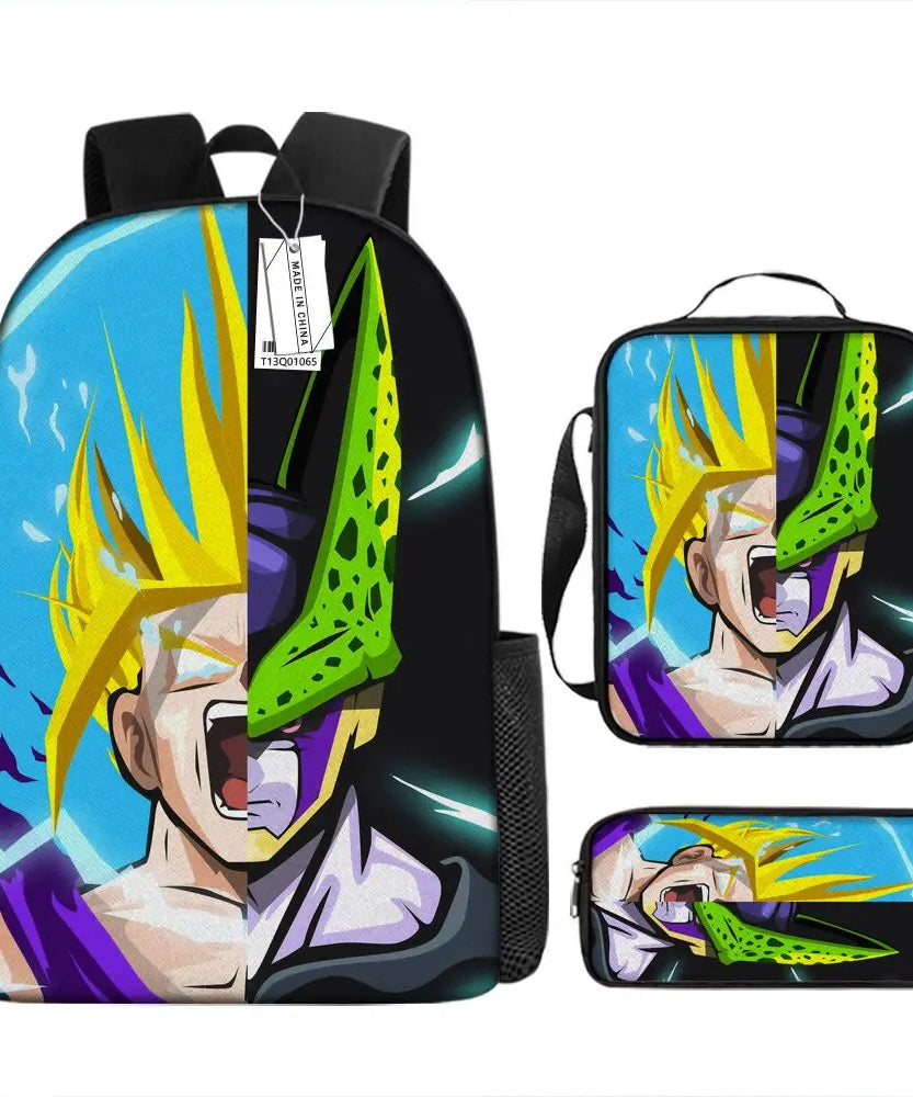 Dragon Ball Anime Goku Vegeta Frieza Large Capacity Cool Student School Bag Lunch Bag Pencil Bag Three-piece Set Gift