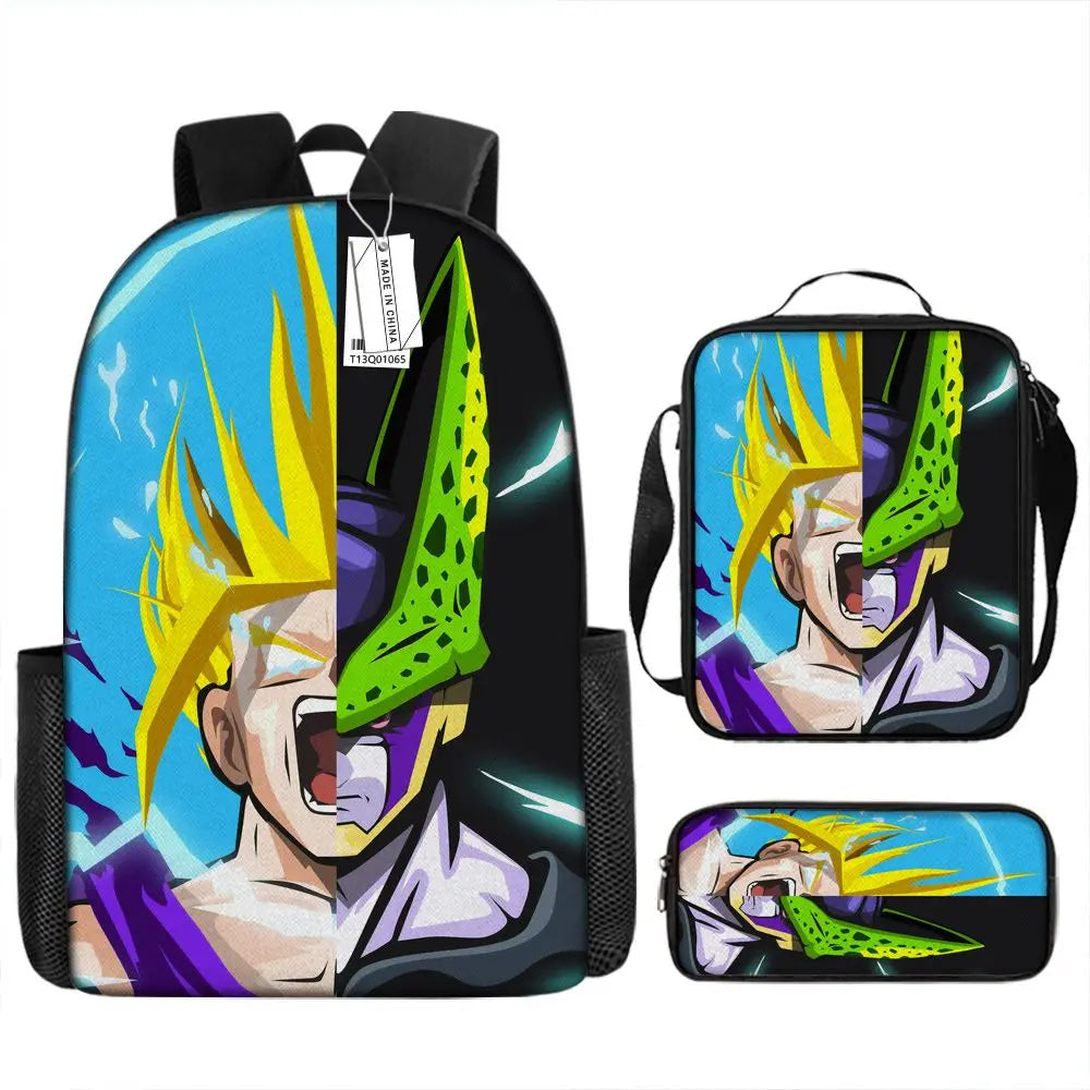 Dragon Ball Anime Goku Vegeta Frieza Large Capacity Cool Student School Bag Lunch Bag Pencil Bag Three-piece Set Gift