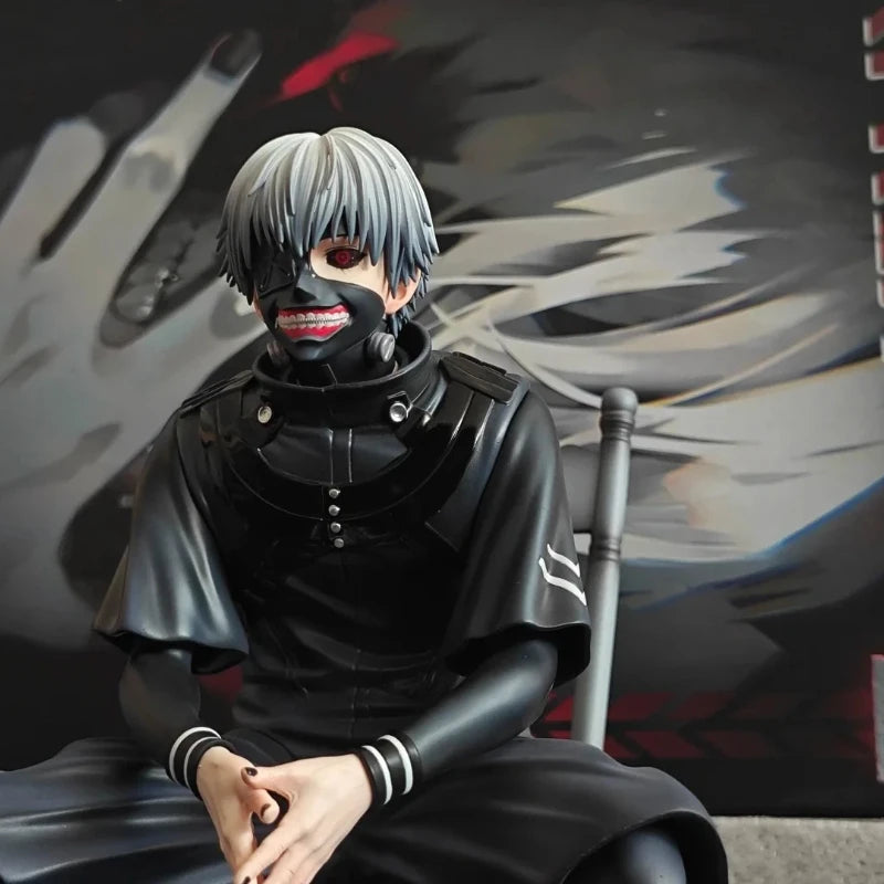 20cm Ken Kaneki Sitting Figure Tokyo Ghoul GK Replaceable Double Head Double Arms Statue With Base Anime Model Toy Deco Boy Gift