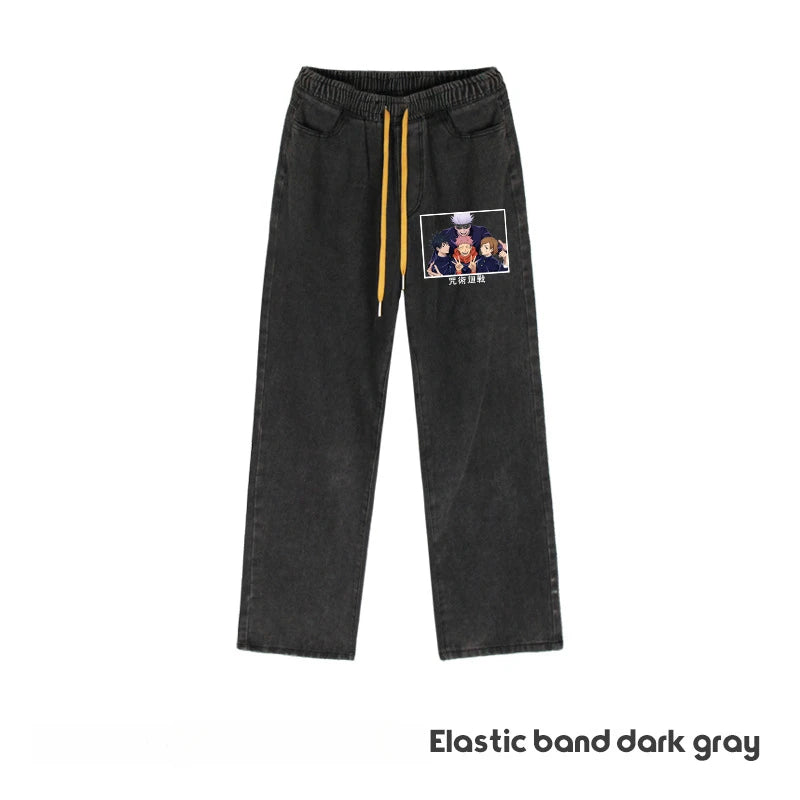 JUJUTSU KAISEN Gojo Yuji Megumi Sukuna Anime Daily Trousers Loose Spring and Autumn Wide Leg Pants Casual Jeans