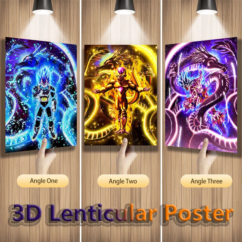 Dragon Ball Z 3D Lenticular Poster – Goku, Vegeta & Frieza Wall Art (No Frame)
