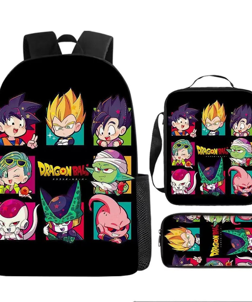 Dragon Ball Anime Goku Vegeta Frieza Large Capacity Cool Student School Bag Lunch Bag Pencil Bag Three-piece Set Gift