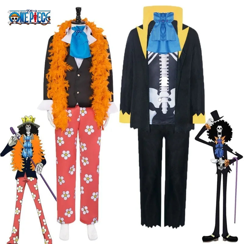 One Piece Brook Cosplay Costume Full Set - Soul King Skeleton Suit with Anime Halloween Party Uniform for Men Women holiday gift