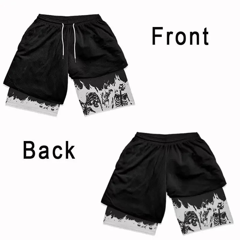 Anime-Inspired Double-Layered Sports Shorts – Breathable High-Waist Fit