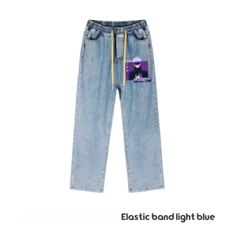 JUJUTSU KAISEN Gojo Yuji Megumi Sukuna Anime Daily Trousers Loose Spring and Autumn Wide Leg Pants Casual Jeans