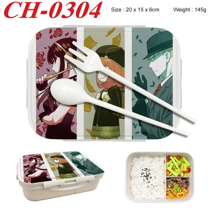 Spy×Family Lunch Box Wheat Straw Partitioned Lunch Box with Insulation, Student Lunch Box, Office Worker with Lid