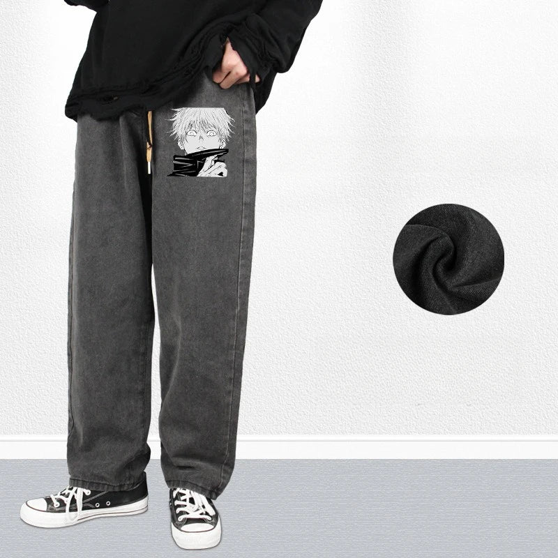 JUJUTSU KAISEN Gojo Yuji Megumi Sukuna Anime Daily Trousers Loose Spring and Autumn Wide Leg Pants Casual Jeans