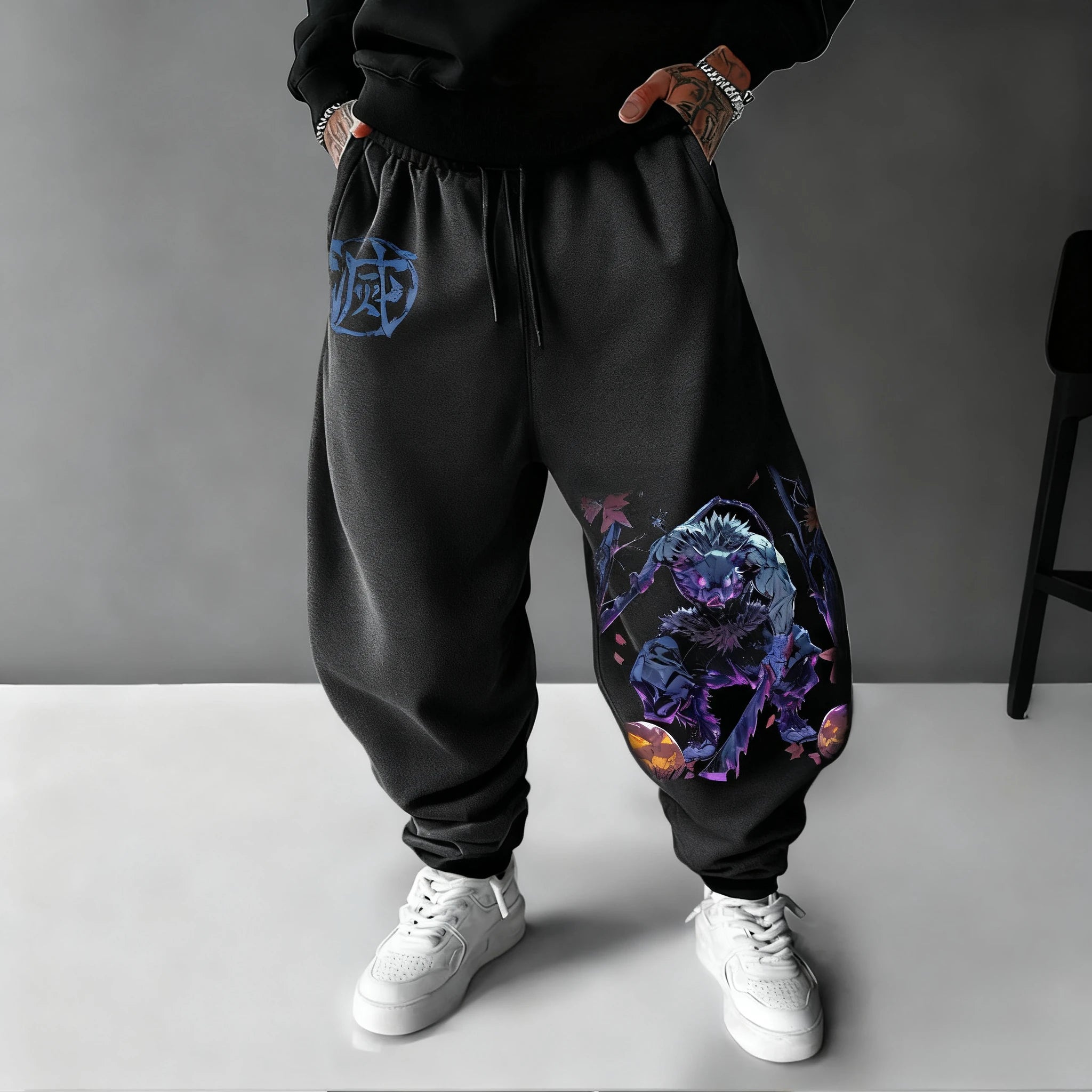 Demon Slayer Halloween Men's Sports Pants Autumn/Winter New Hashibira Inosuke Anime Printed Hip Hop Loose Casual Tights