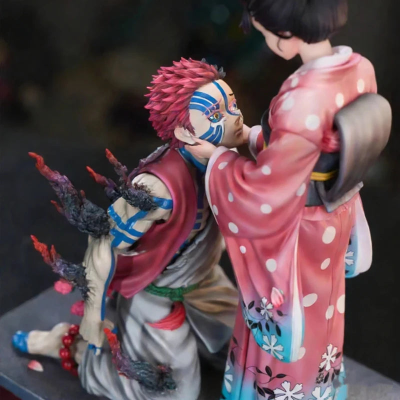 27cm Demon Slayer GK Popart Akaza & Koyuki Figure Anime Collectible Model Toy Cherry Blossom Scene Statue Desktop Ornament Gift