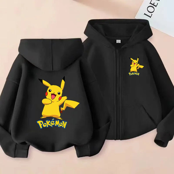 Kids Pikachu Anime Zipper Hoodie – Electric Mouse Print Cardigan Sweatshirt