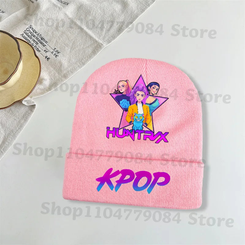 Kpop Demon Hunters Kawaii Knitted Hat for Girls Anime Cute Knit Hats Children Autumn Winter Windproof Warm Hats Gifts