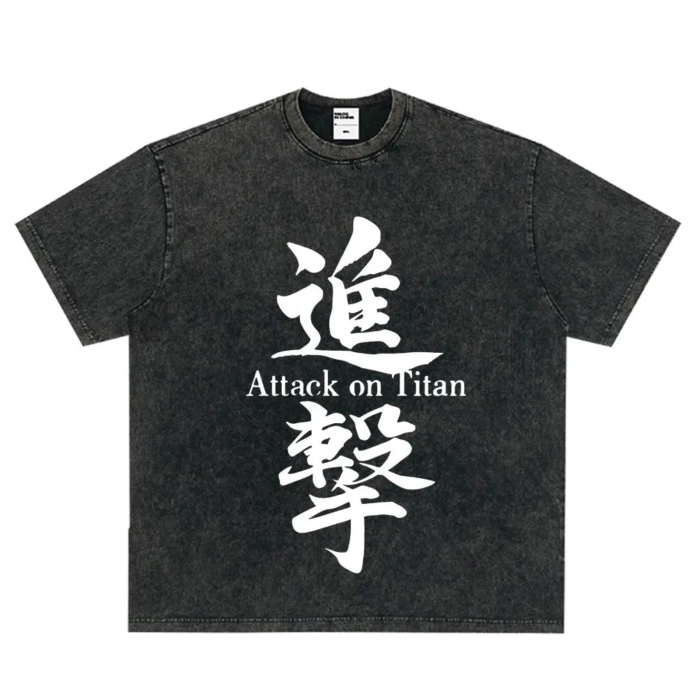 Tshirts Anime Attirtsack on Titan Washed T-shirt Vintage Wears Men Women Fashion Clothes tshirt for Teens