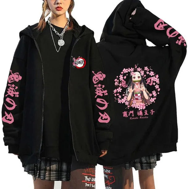Demon Slayer Zipper Sweatshirts Zip Up Hoodie Anime Hoodies Unisex Hip Hop Streetwear Nezuko Kamado Graphic Y2K Clothes gifts