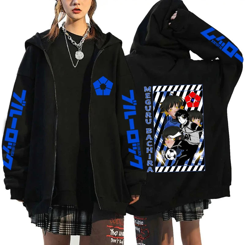 Hot Anime BLUE LOCK Printing Hoodie Fashion Harajuku Zipper Hoodies Women Men Sweatshirt Zipper Long Sleeve Casual Tops