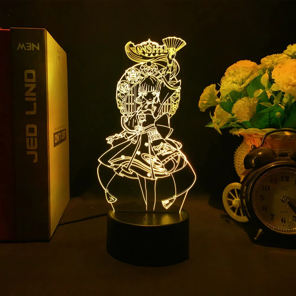 Newly Genshin Impact Night Light Yae Miko Game Figures Acrylic Stand Model 3D Table Lamp Kids Git Acrylic Bedside lamp