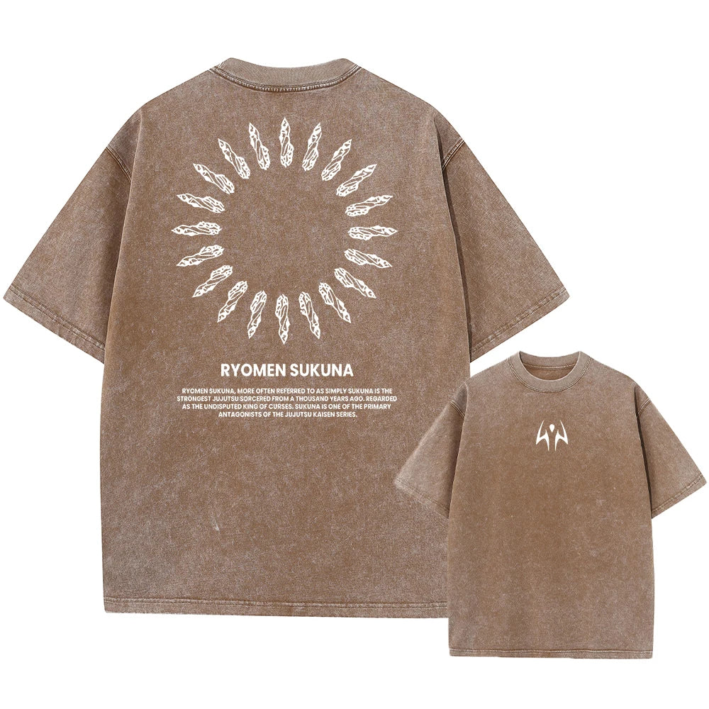 Summer Washed T Shirt Anime Graphic Print Streetwear Vintage Oversized T-Shirt Men Fashion Cotton Top Tee Black Tshirt