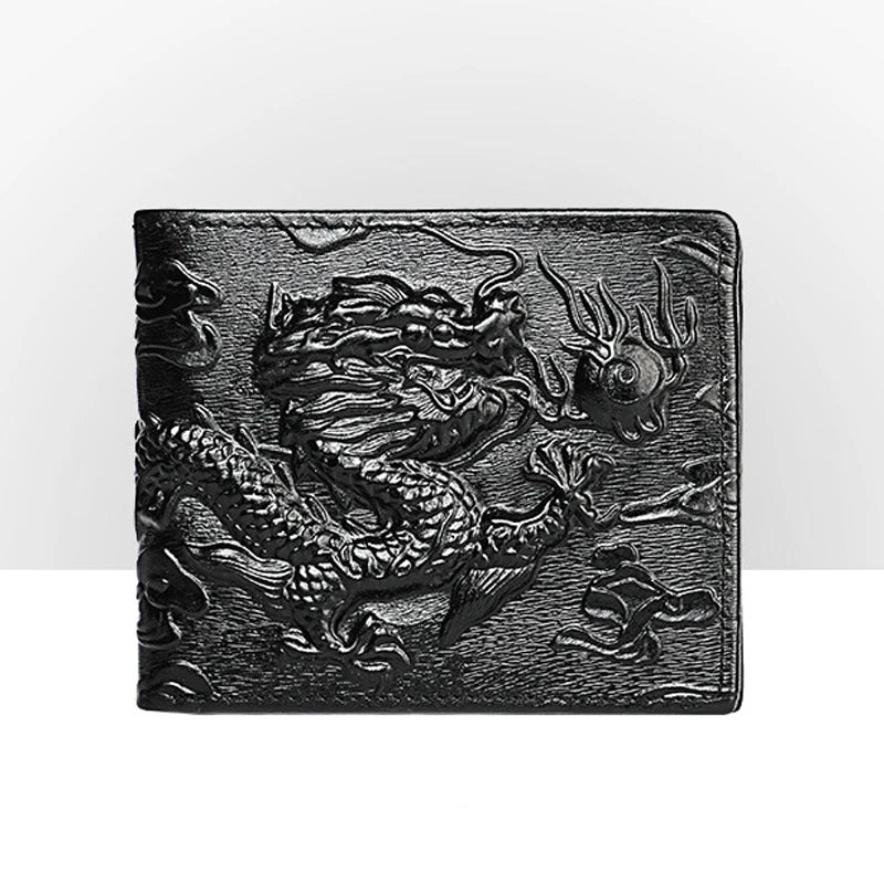 High Quality Genuine Leather Short Wallet 3D Dragon Style Card Wallet Vintage Bifold Small Purse for Man Male Gift Purses
