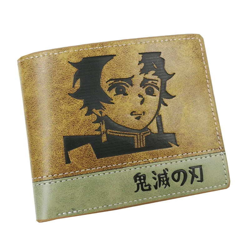 Anime demon slayer Man Bifold Wallets Khaki Card Holders Coin Purse