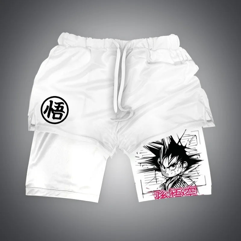 New Dragon Ball Son Goku Shorts Anime Men Double Layer Sports Short Pants Sportswear Jogger Breathable Beach Pants