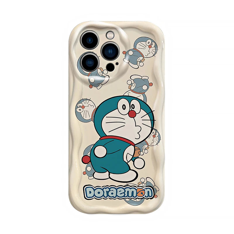 Doraemon Soft Silicone Wavy Case – Cute Cartoon iPhone 6–15 Pro Max Cover