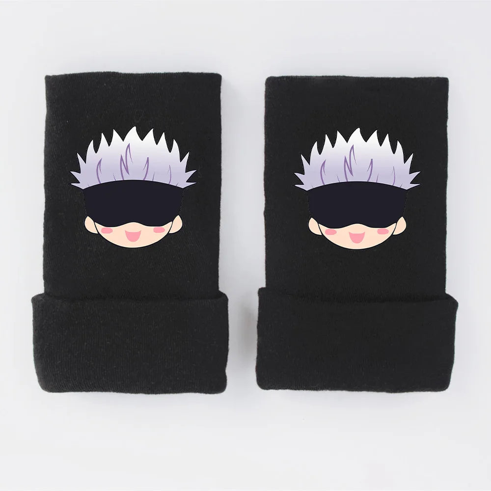 New Style Anime Jujutsu Kaisen Itadori Yuji Fushiguro Megumi Gojo Satoru Warm and Fleece Half Finger Gloves for Men and Women