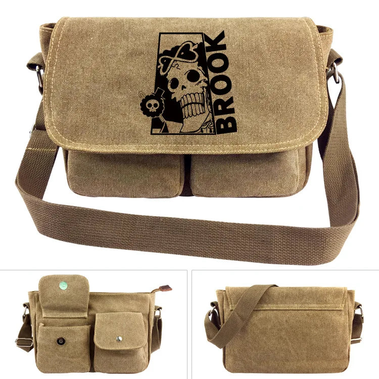 One Piece Canvas Shoulder Bag - Luffy & Law Logo Sling Bag, Unisex Student Backpack for Casual Daily Use & Anime Fans