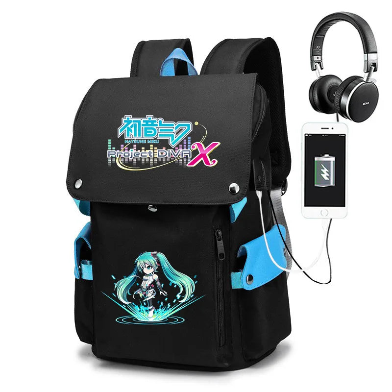 New Hatsune Anime Backpack Student School Shoulder Bag Business Multifunctional Large Capacity Computer Bag Travel Backpack