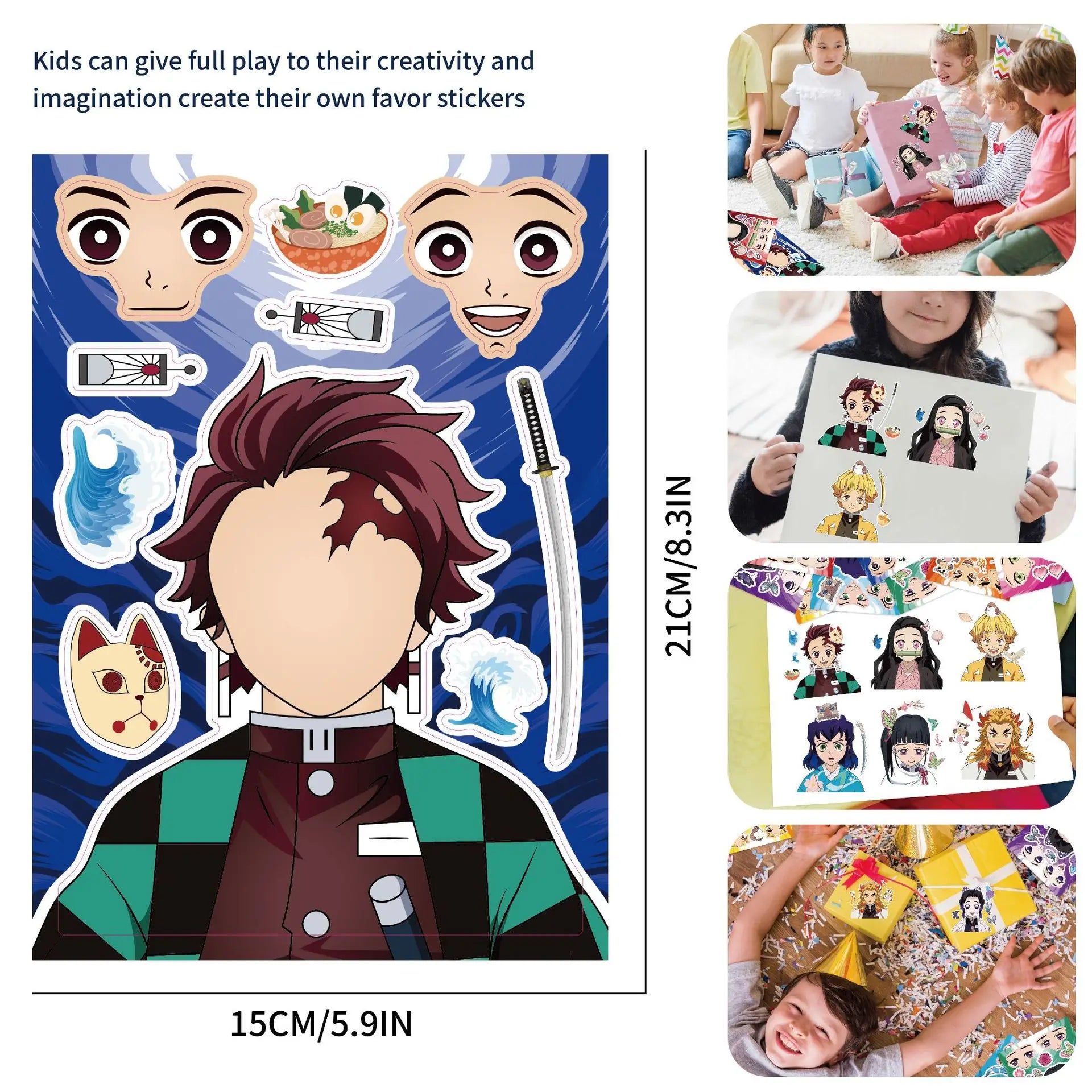 8/16Sheets Demon Slayer Anime Puzzle Sticker DIY Phone Laptop Luggage Skateboard Graffiti Decals Fun for Gift