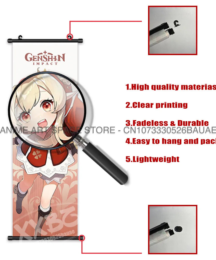 Genshin Impact Hanging Painting Game Yae Miko Scrolls Picture Ganyu Home Decor Klee Wall Art Diona Decorative Posters Qiqi Mural