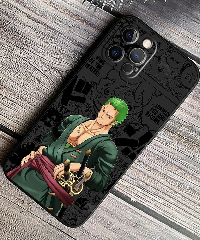 One Piece Luffy & Crew Black Soft Case – Anime iPhone 7–15 Pro Max