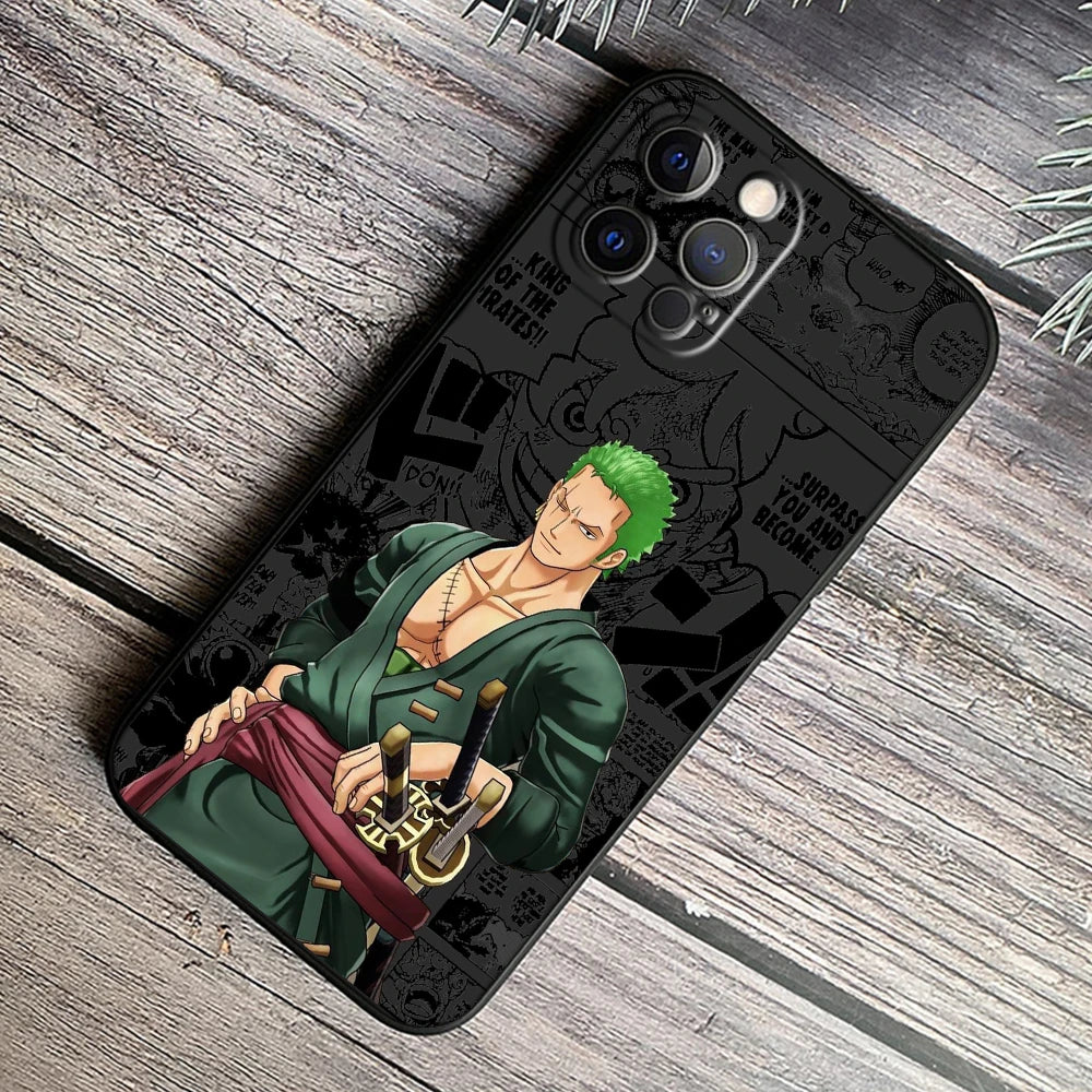 One Piece Luffy & Crew Black Soft Case – Anime iPhone 7–15 Pro Max