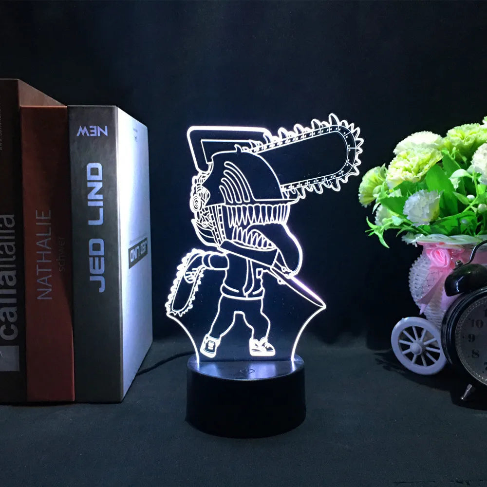 Anime Chainsaw Man Led Acrylic Stand Denji Power Makima Action Figure For Kids Bedroom Decor Nightlight Birthday