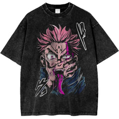 Anime Jujutsu Kaisen Ryomen Sukuna Vintage Washed T-Shirt – Graphic Cotton Tee