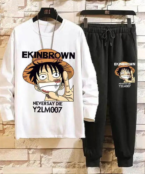 New One Piece Kawaii Anime Luffy Uchiha Itachi Creative Long Sleeve Pants Suit Autumn and Winter Warm Home Clothing Gift