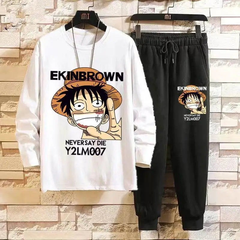 New One Piece Kawaii Anime Luffy Uchiha Itachi Creative Long Sleeve Pants Suit Autumn and Winter Warm Home Clothing Gift