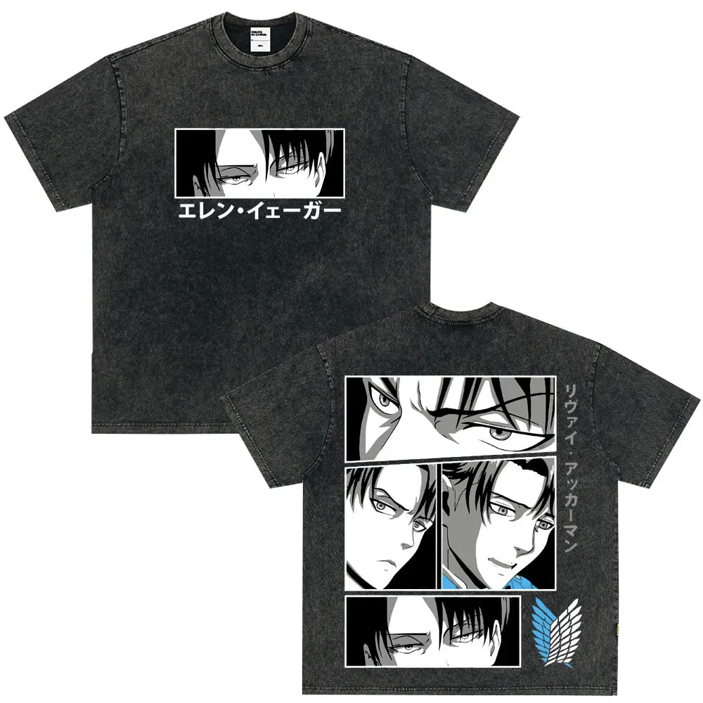 Tshirts Anime Attirtsack on Titan Washed T-shirt Vintage Wears Men Women Fashion Clothes tshirt for Teens