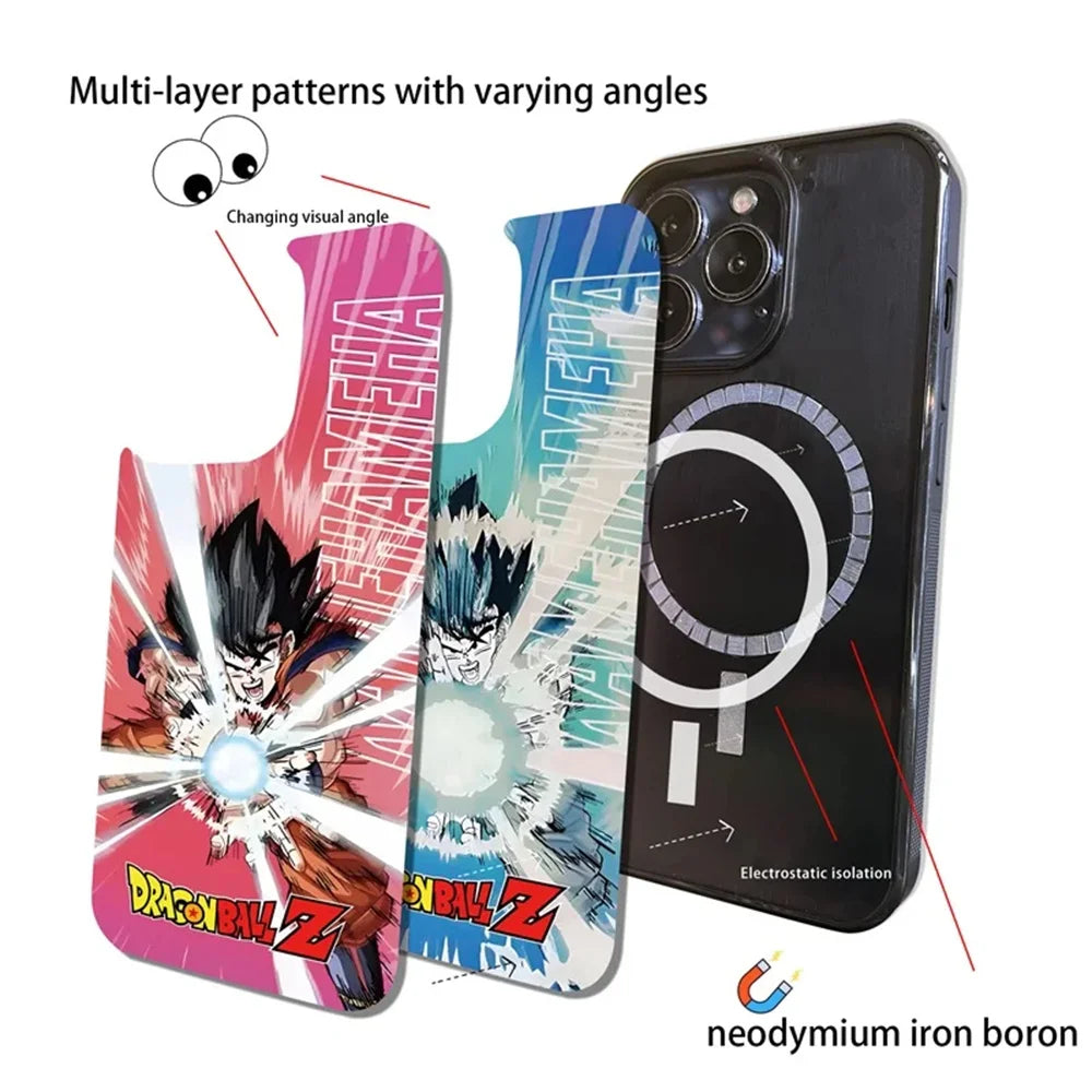 For Magsafe Magnetic Dragon Ball Phone Case For iPhone 16 15 14 13 12 17 Goku Vegeta Saiyan 3D Changing Visual Cases