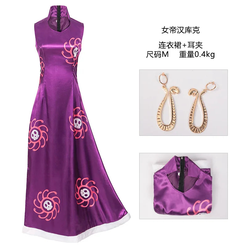 Boa Hancock Cosplay Costume Anime Kimono Purple Dress Cheongsam Cloak Women Halloween Fancy Dress Cheongsam Uniform Suits
