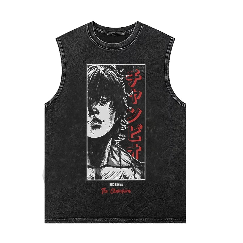 Anime Graphic Tank Tops Man Sleeveless Shirt Vintage Washed Vest Summer Y2k Clothes Casual T Shirt Harajuku Streetwear