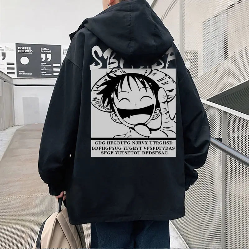 One Piece Monkey D. Luffy Anime Hooded Jacket Spring and Autumn New Men's Short Style Hooded Top Loose Large Coat