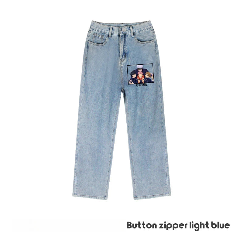 JUJUTSU KAISEN Gojo Yuji Megumi Sukuna Anime Daily Trousers Loose Spring and Autumn Wide Leg Pants Casual Jeans